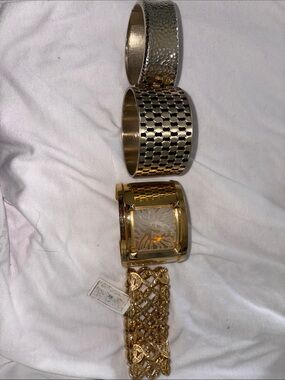 Anne Klein Gold Tone Wide Cuff Bracelets Set